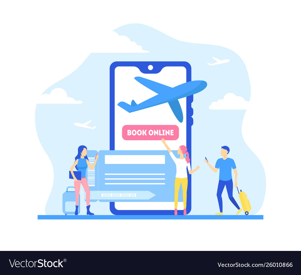 Cartoon online booking ticket concept Royalty Free Vector