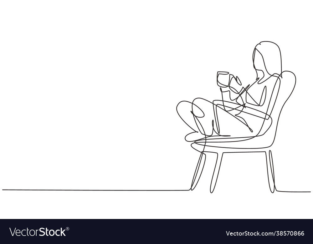 Continuous one line drawing tea time relaxed vector image Continuous one line drawing tea time relaxed