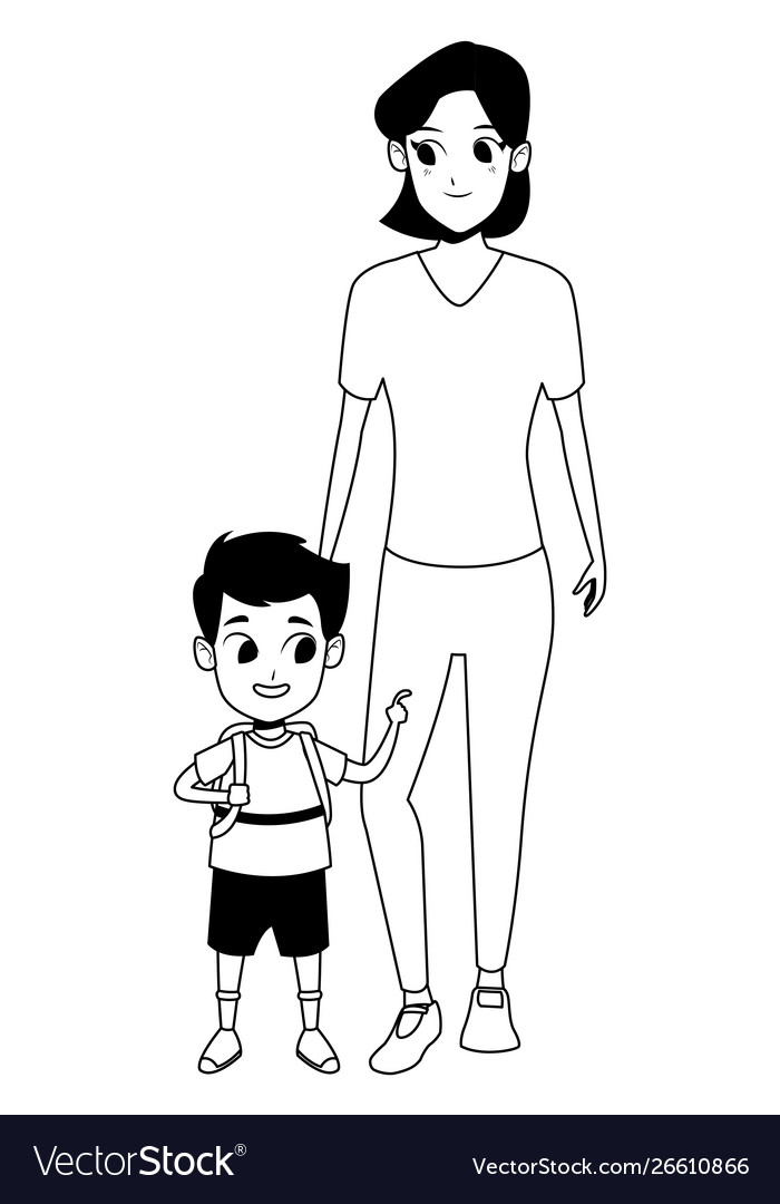 Family single parent with children cartoon