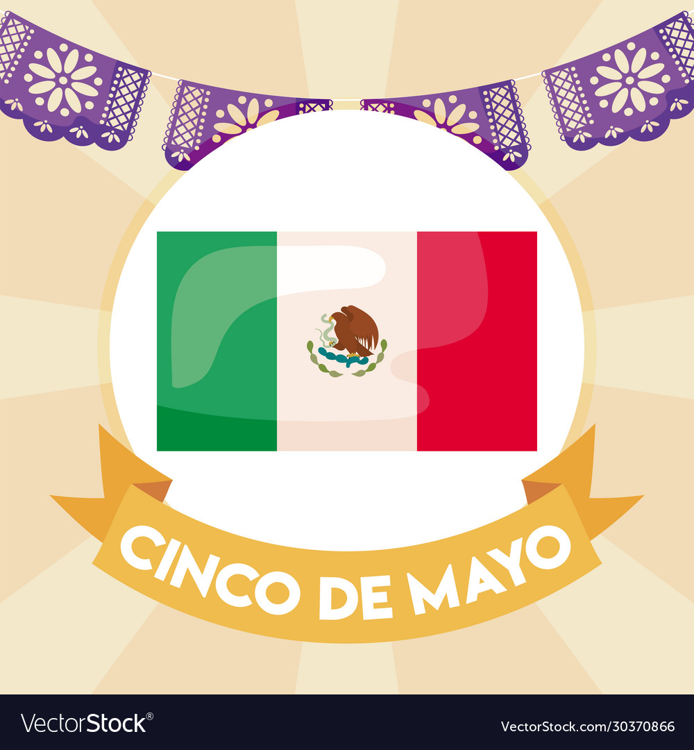 Label cinco de mayo with mexican flag Royalty Free Vector