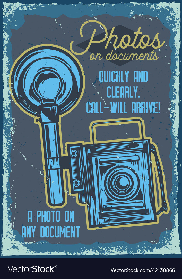 Poster design with of a camera on vintage Vector Image