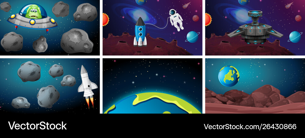 Set space scenes Royalty Free Vector Image - VectorStock
