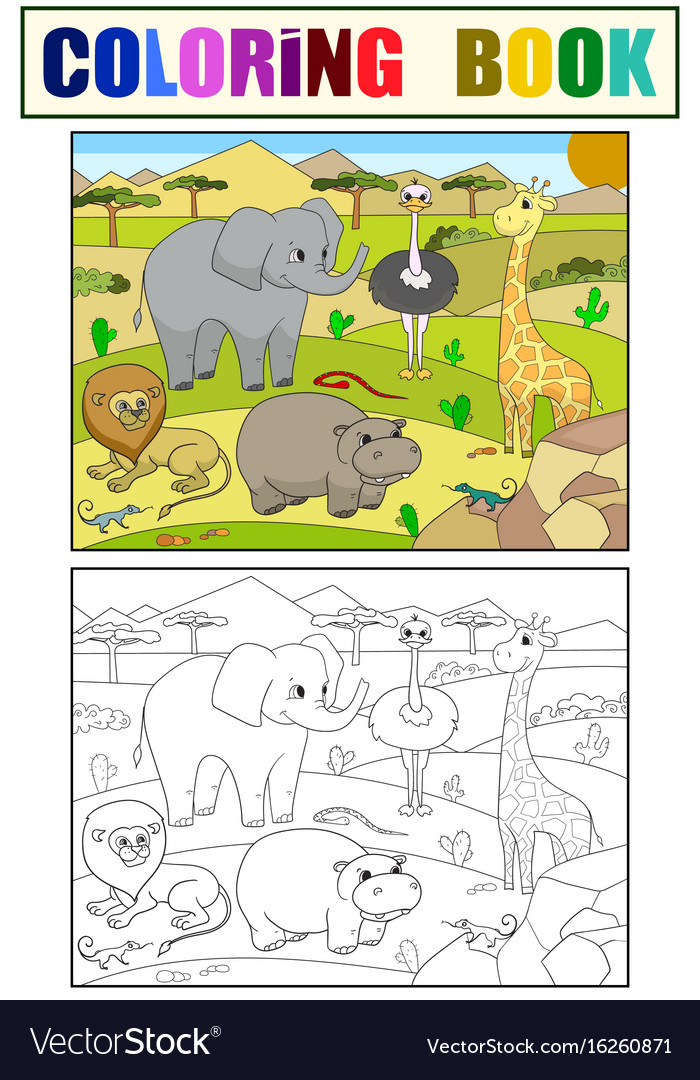 Animals of africa savanna coloring for Royalty Free Vector