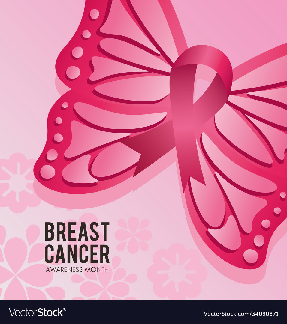 Breast cancer campaign lettering with pink ribbon Vector Image