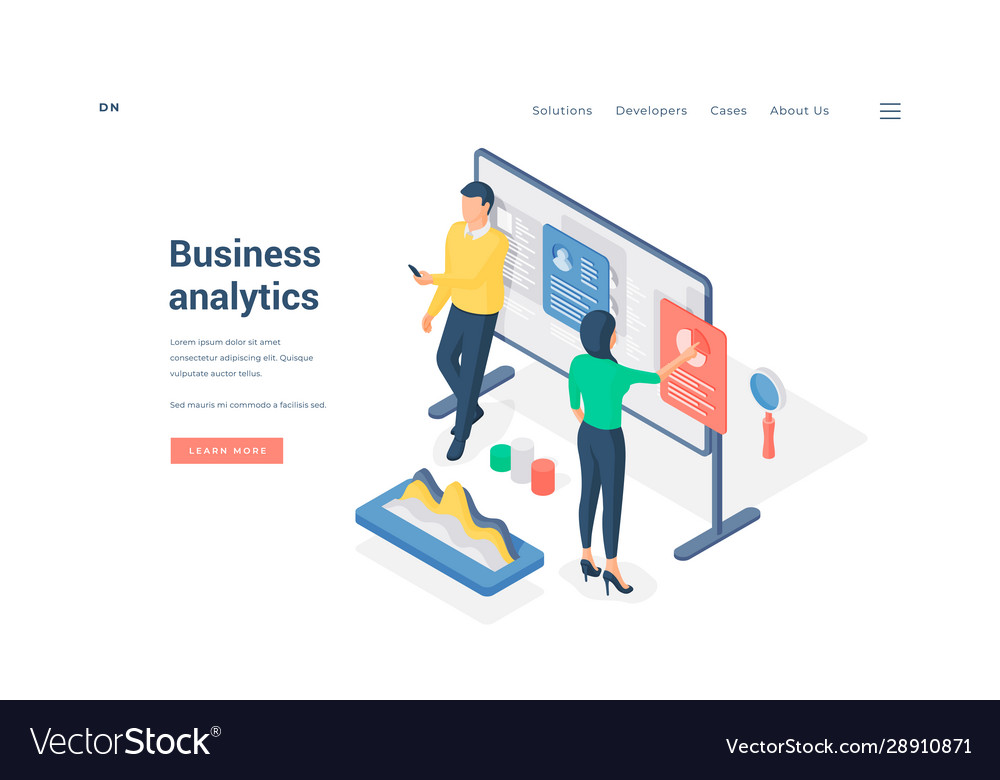 Business Analysts Working With Data Isometric Vector Image