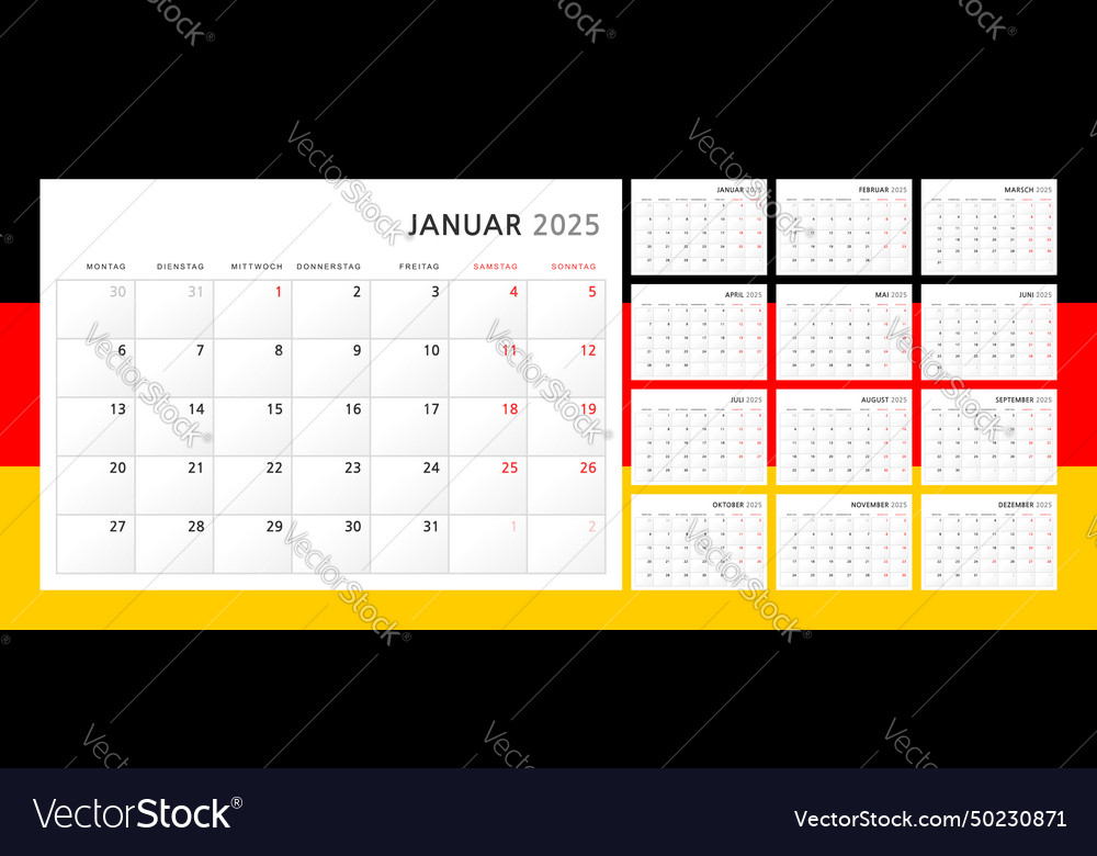 Calendar 2025 in german wall quarterly Royalty Free Vector