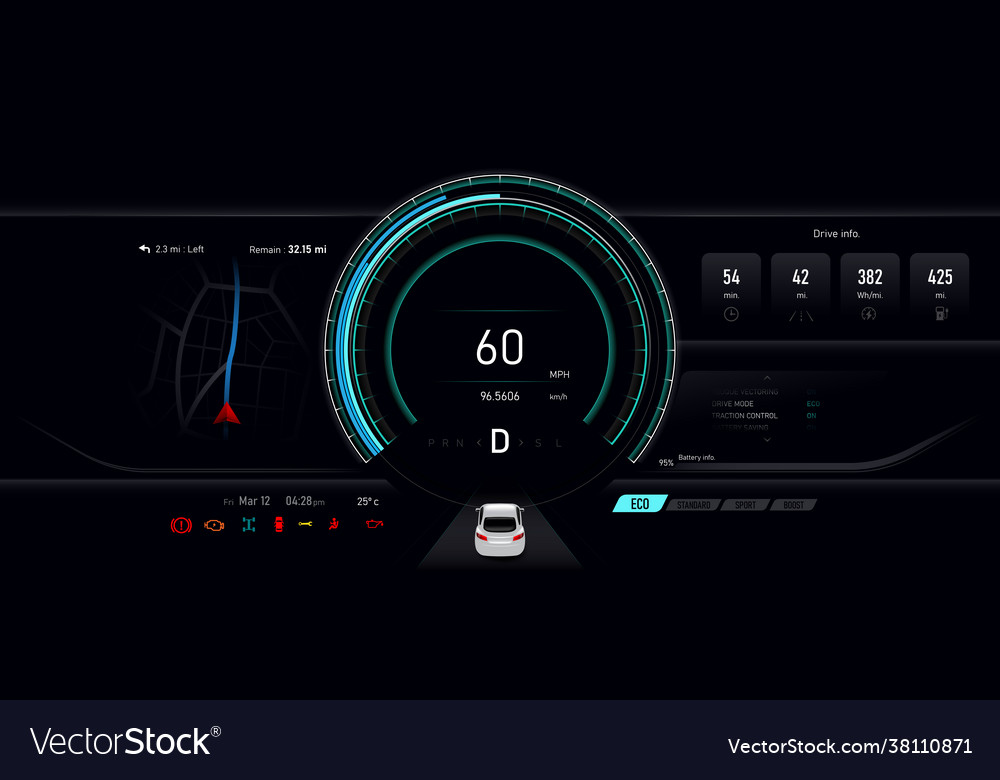 Ev electric vehicle car dash board phev concept Vector Image