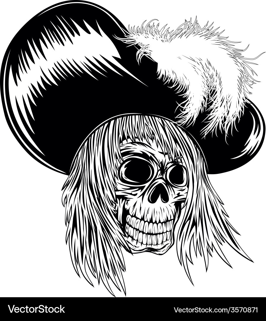 Skull in hat with feathers Royalty Free Vector Image