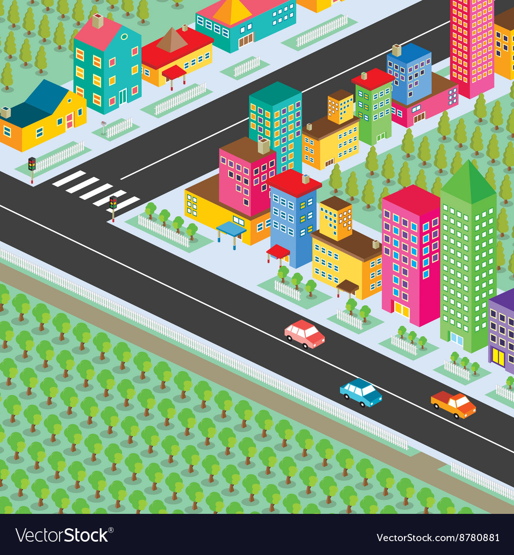 Isometric residential view cartoon theme Vector Image