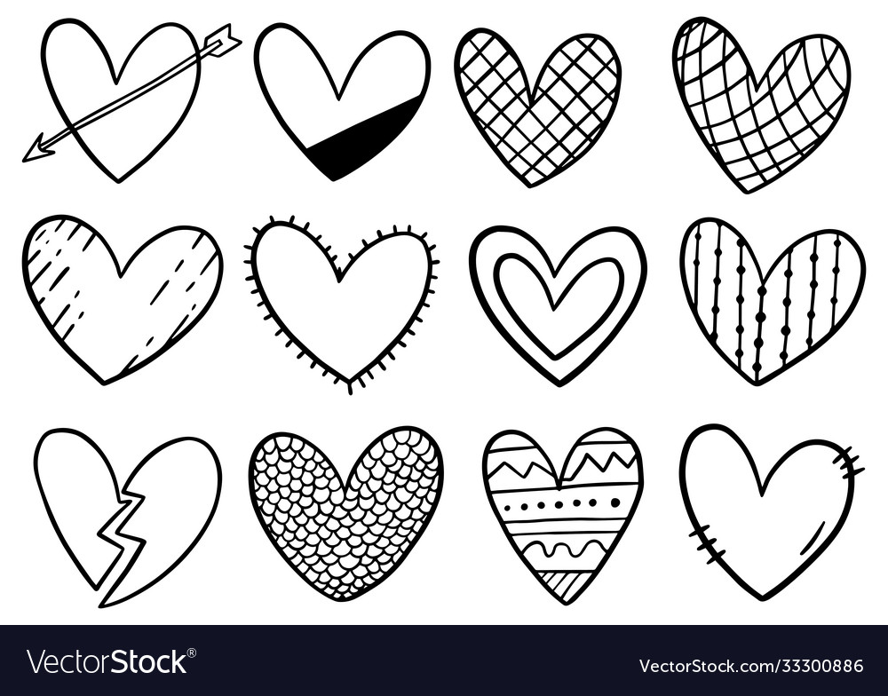 0077 hand drawn scribble hearts Royalty Free Vector Image