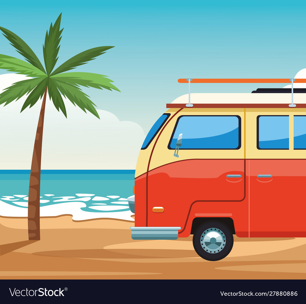 Beach colorful design with travel van Royalty Free Vector