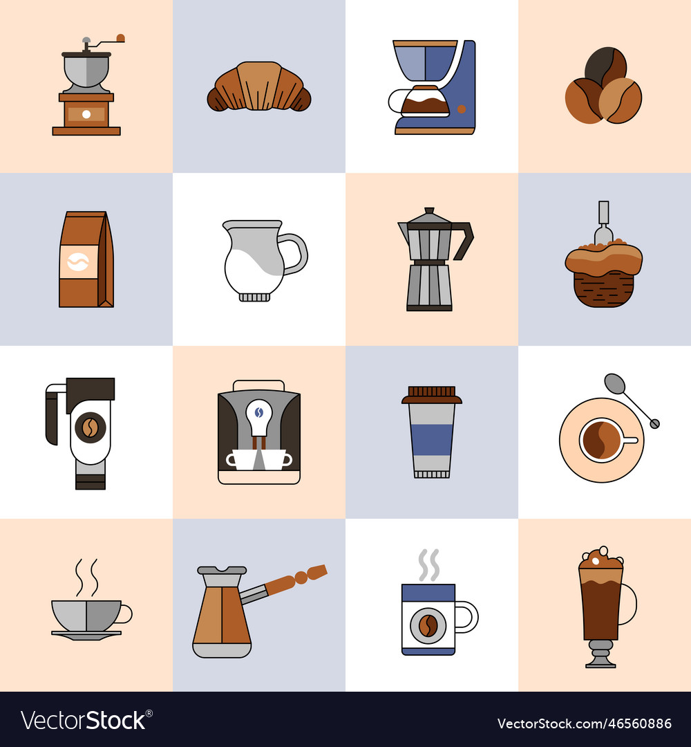 Coffee icons flat line set Royalty Free Vector Image