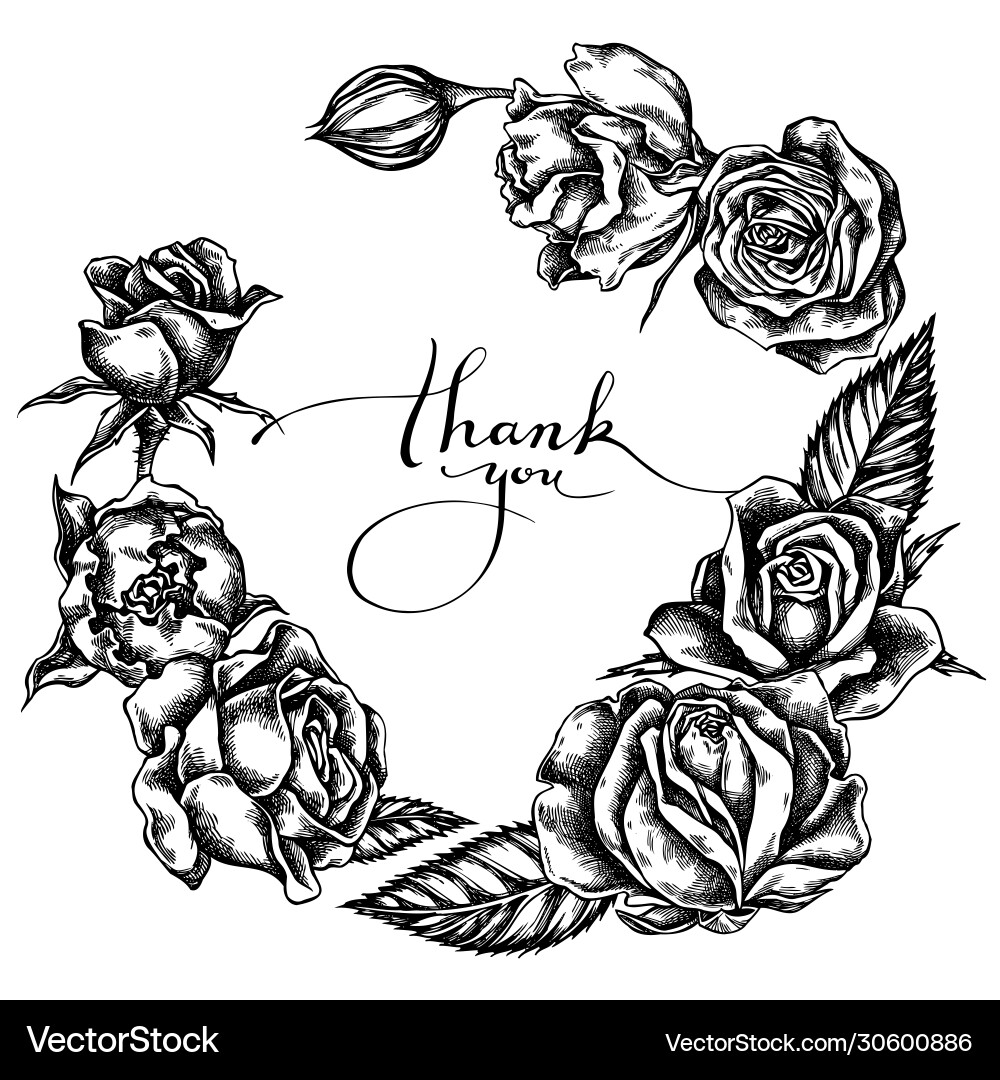 Floral wreath black and white roses Royalty Free Vector