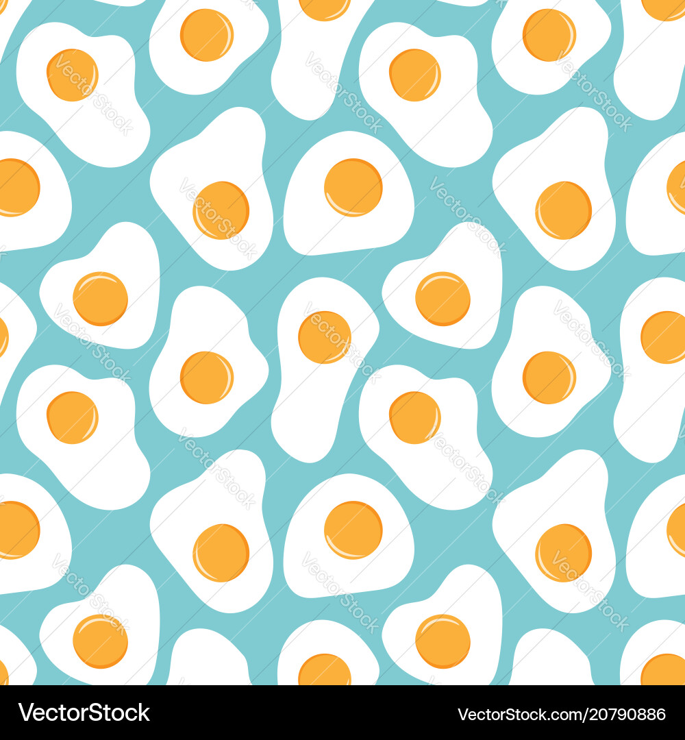 Fried eggs seamless pattern on blue background Vector Image