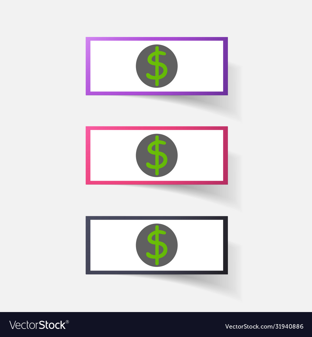 Paper clipped sticker money dollar bill Royalty Free Vector