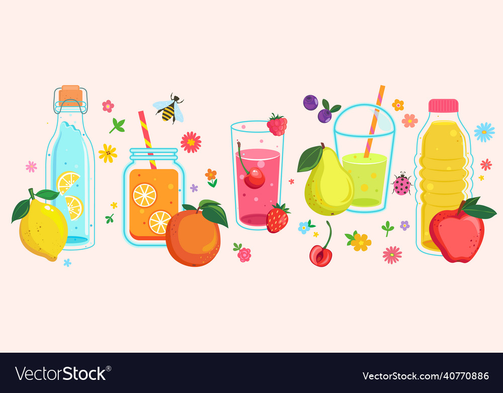 Set hand drawn summer juices Royalty Free Vector Image