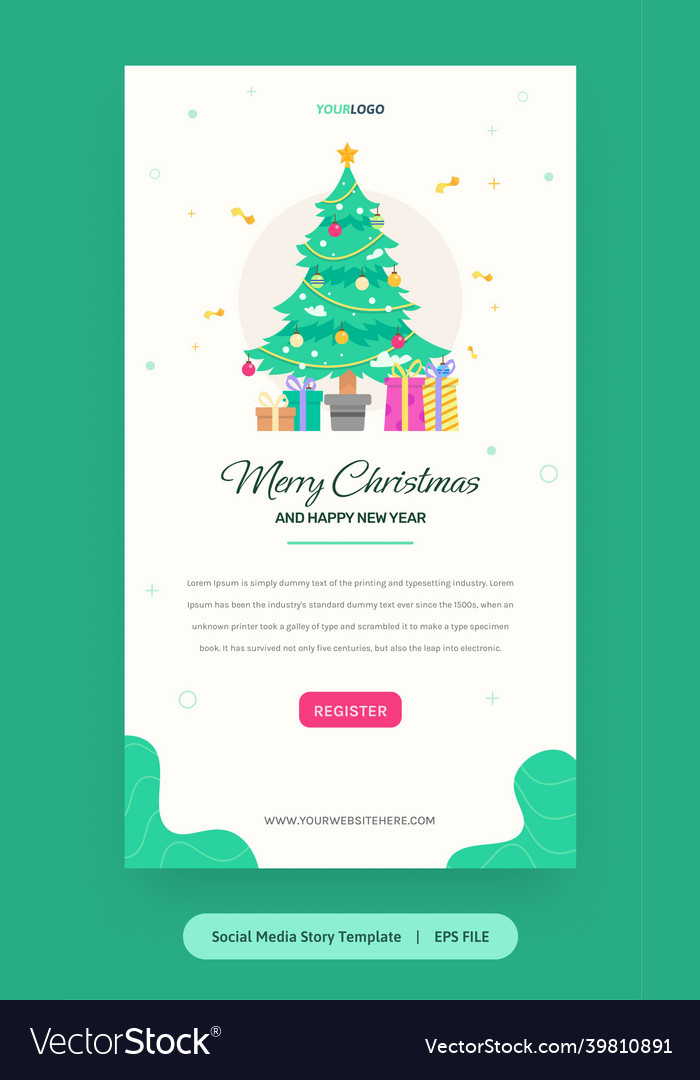 Flat story template with christmas tree and gift Vector Image