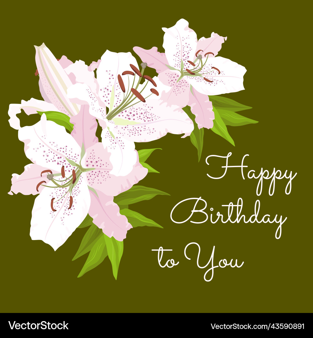 Happy birthday card with white lilies Royalty Free Vector