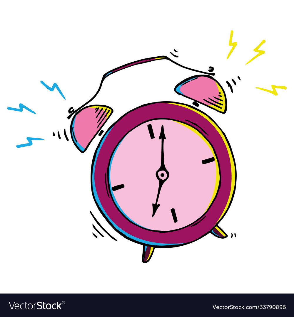 Alarm clock icon retro clock hand drawn Royalty Free Vector