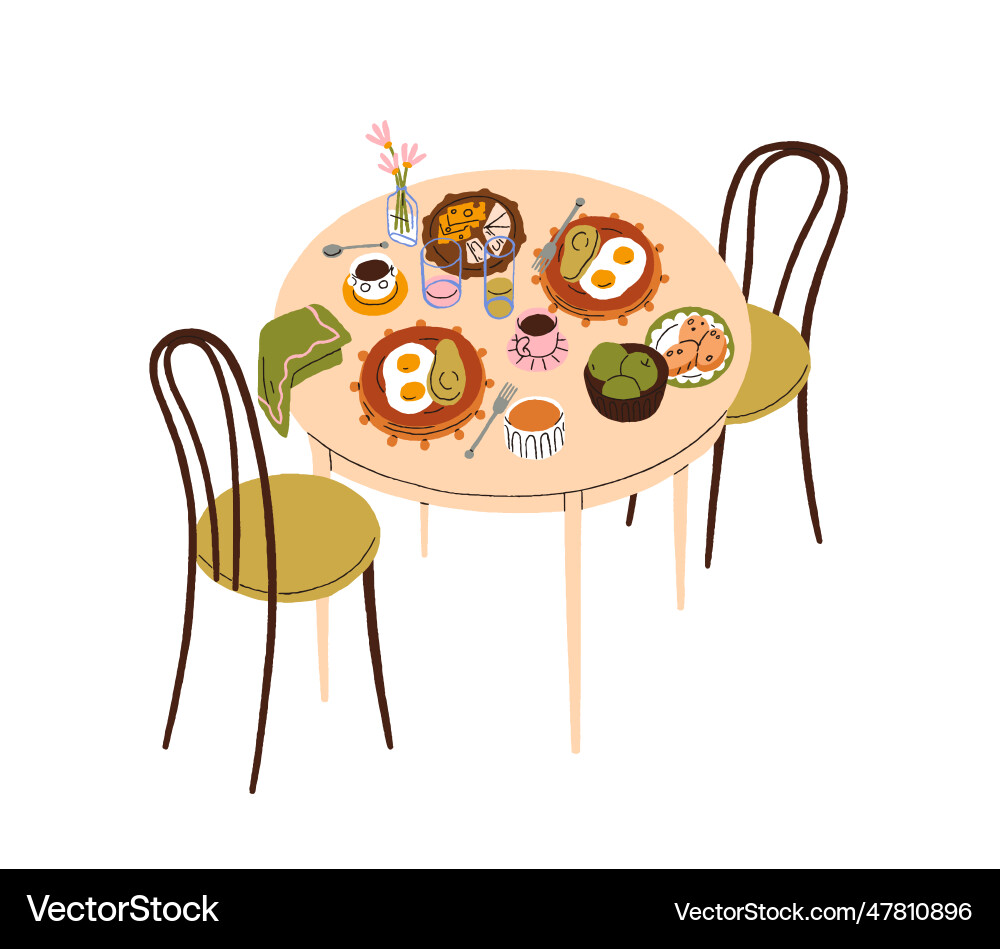 Dining table set for breakfast served Royalty Free Vector