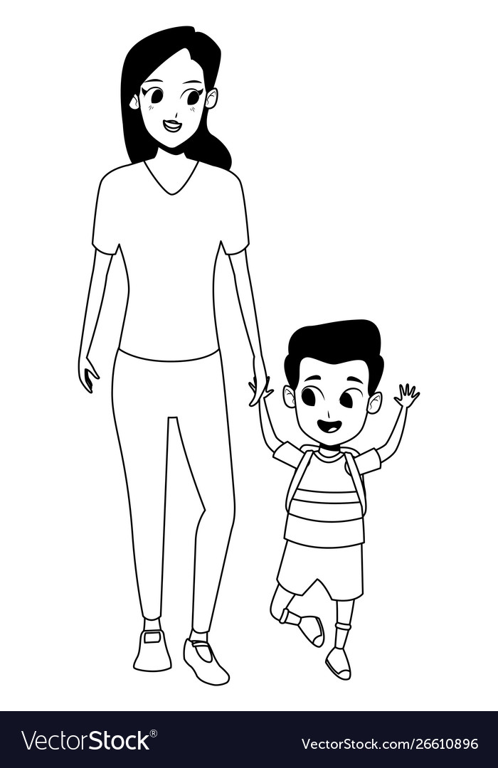 Family single parent with children cartoon Vector Image