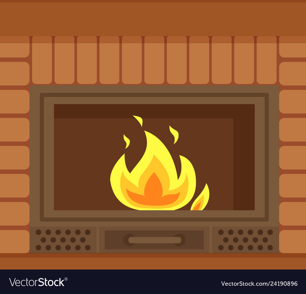 Fireplace with metal frame construction of brick Vector Image