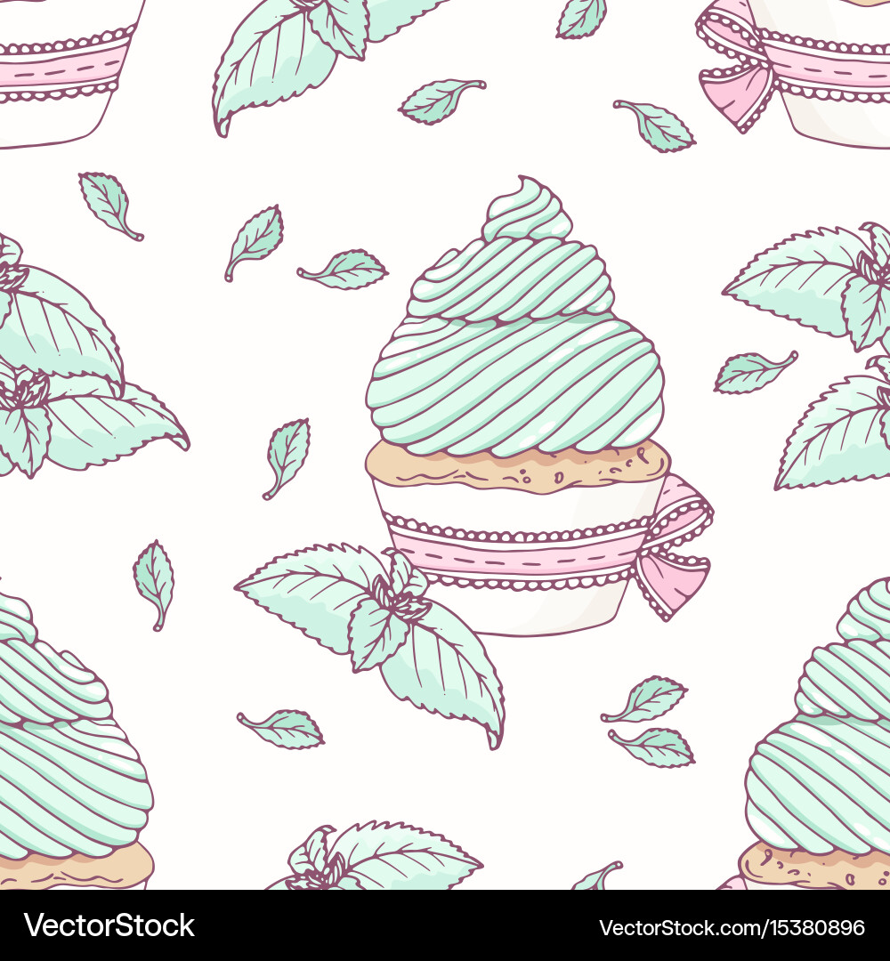 Hand drawn seamless pattern with doodle cupcake Vector Image