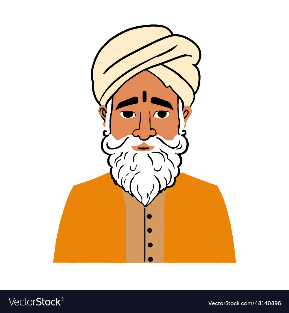 Indian old sadhu cartoon character flat design Vector Image