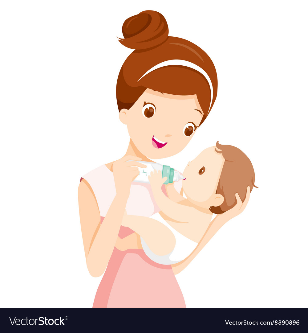 Mother feeding baby with milk in bottle Royalty Free Vector