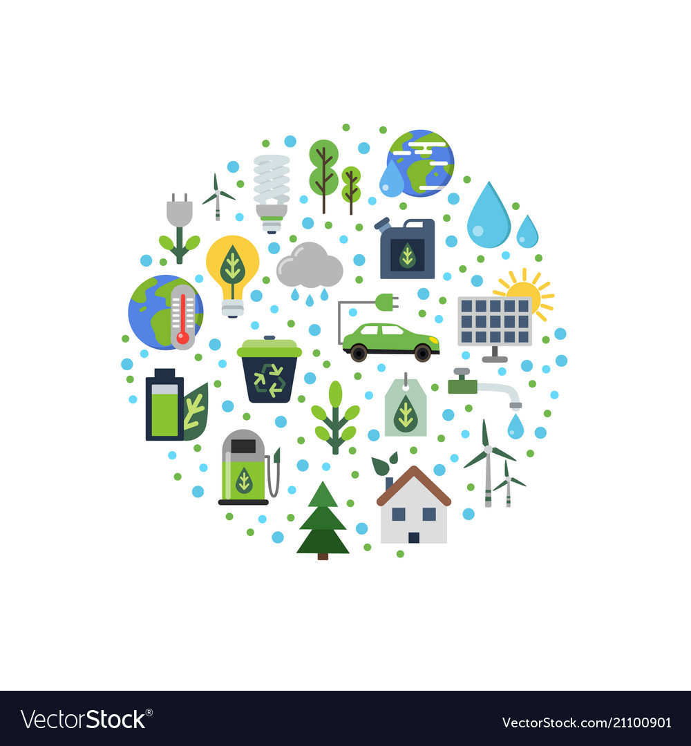 Ecology flat icons gathered in circle Royalty Free Vector