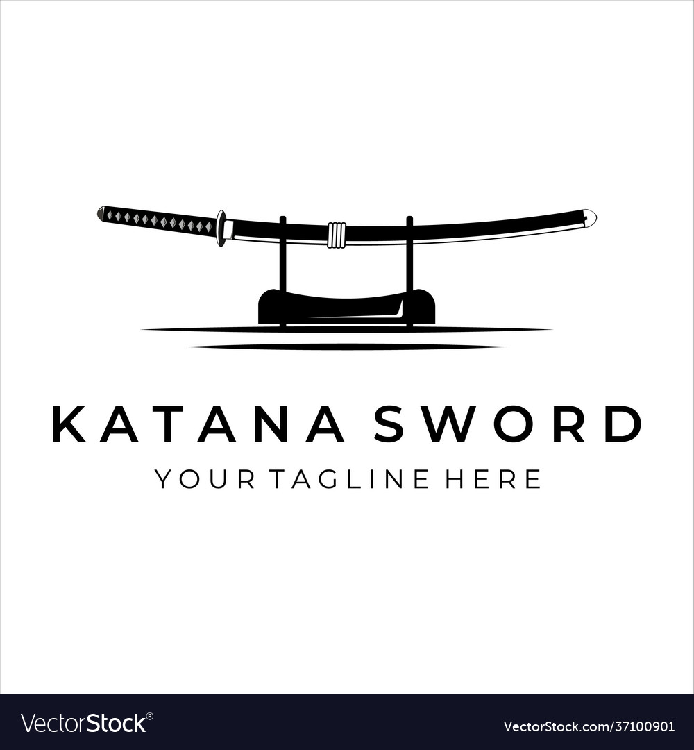 katana sword logo vintage vector illustration design. simple modern japanes...