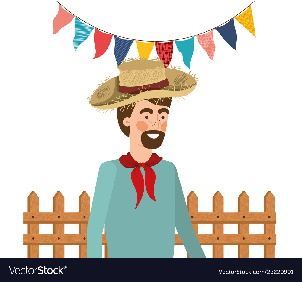 Man farmer with straw hat and near background Vector Image