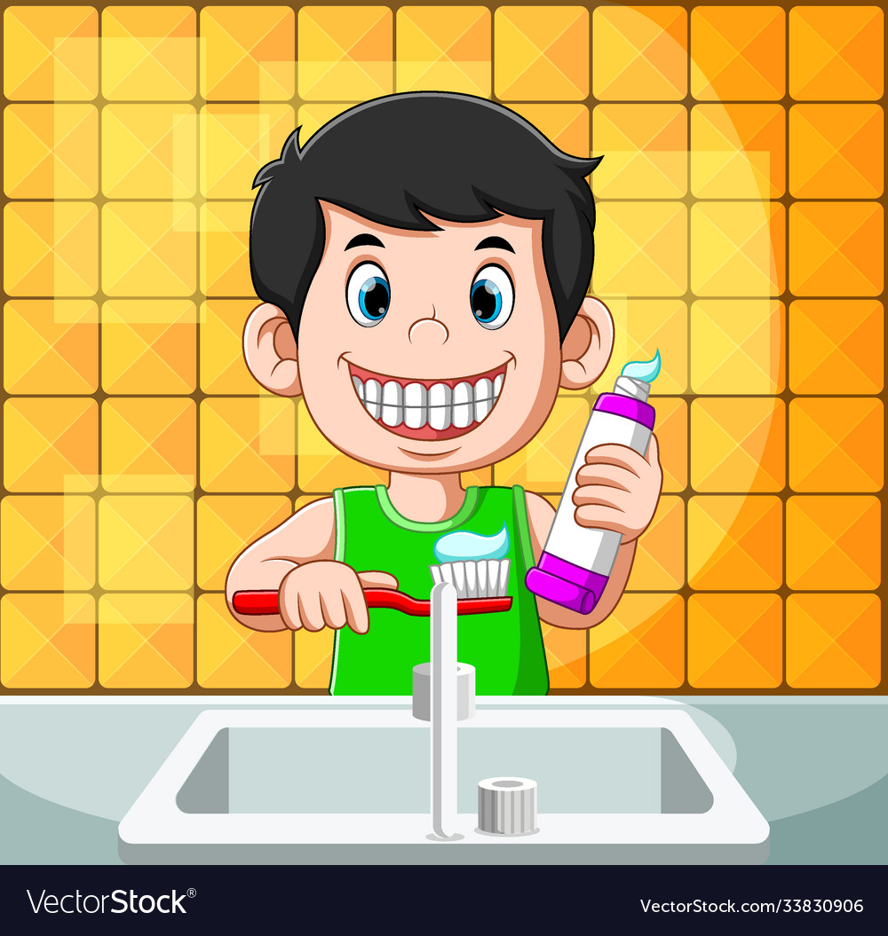 Boy Is Smiling And Brushing His Royalty Free Vector Image