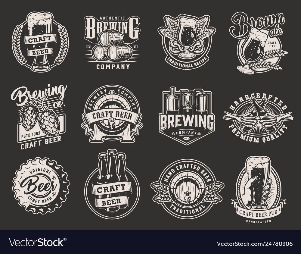 Vintage monochrome brewery emblems Royalty Free Vector Image