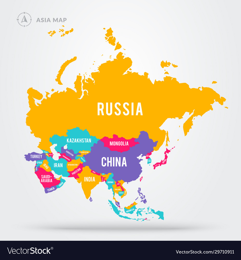 Map Asian Countries Asia States With Names Vector Image   Map Asian Countries Asia States With Names Vector 29710911 