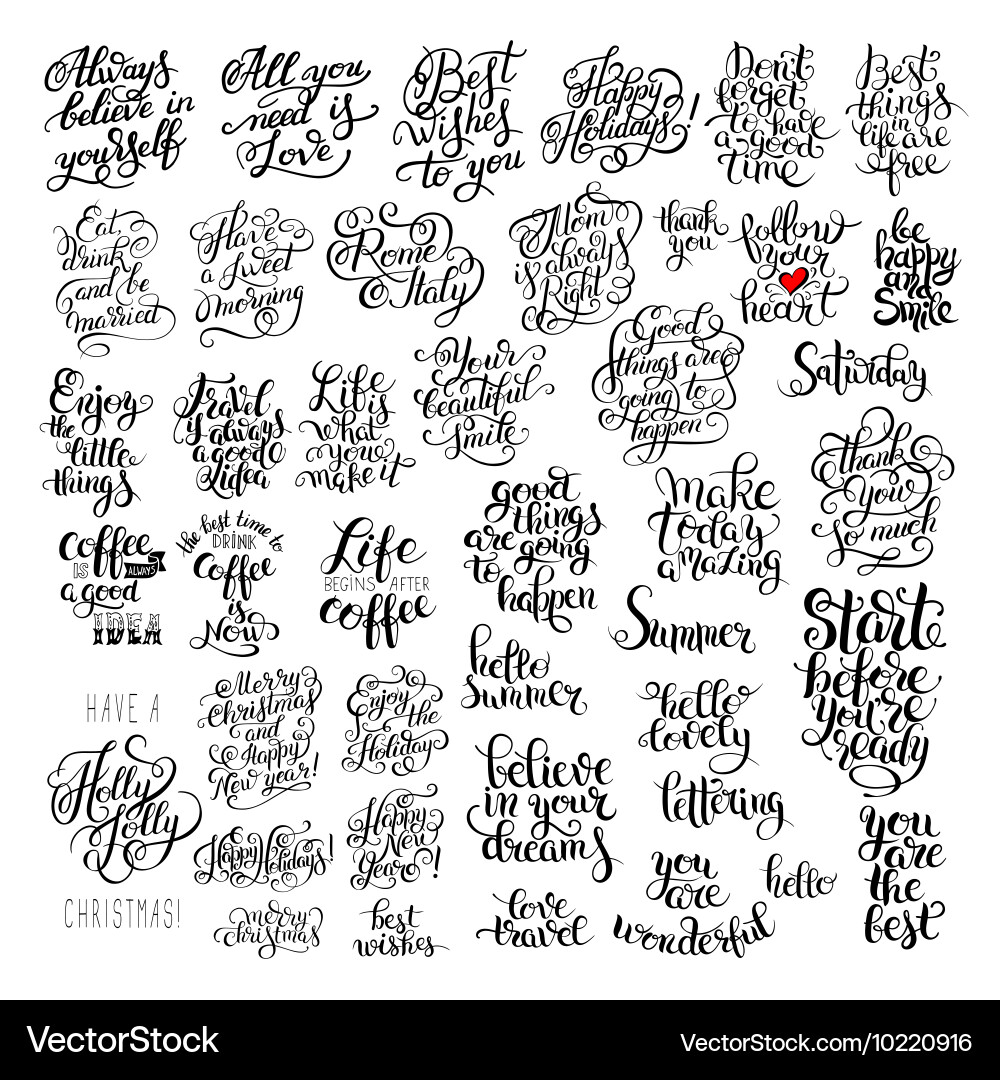 Black and white inspirational phrase big set Vector Image