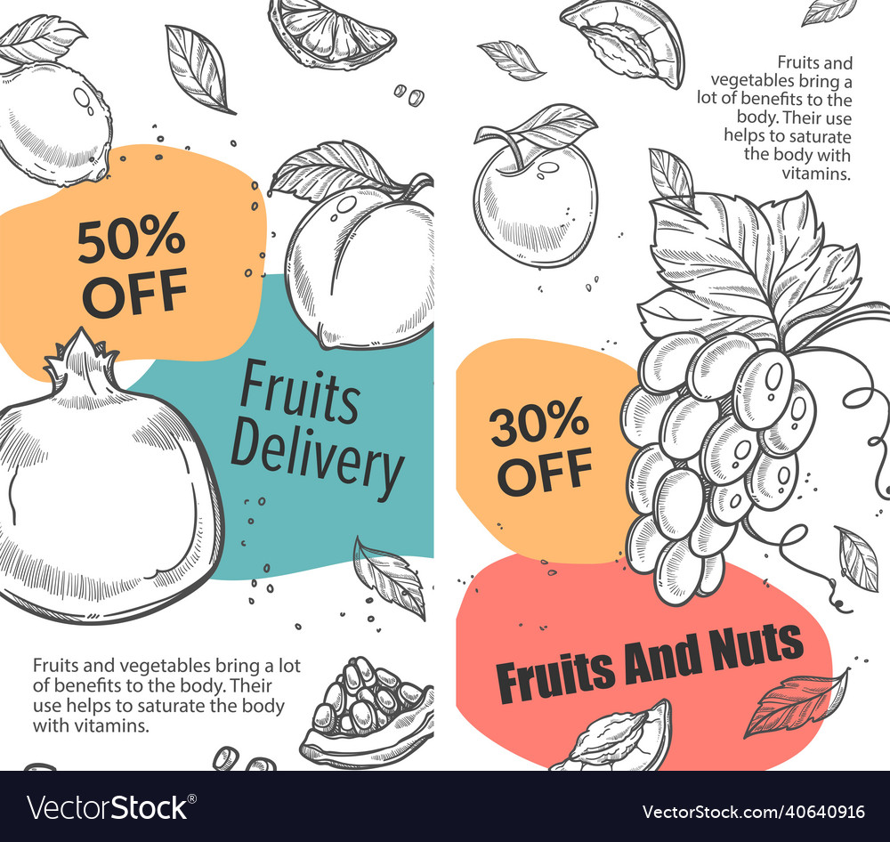 Fruits and nuts delivery fresh and organic food Vector Image