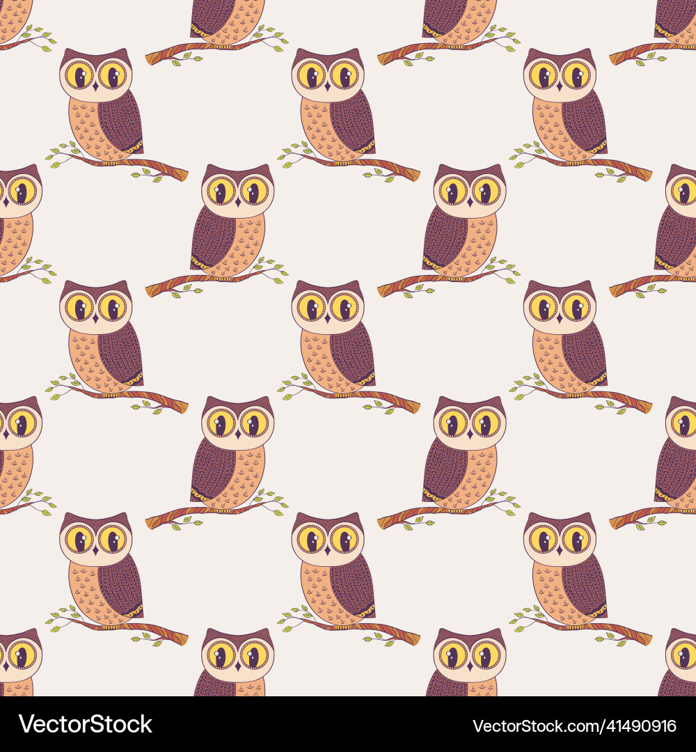 Seamless pattern with hand drawn owls Royalty Free Vector