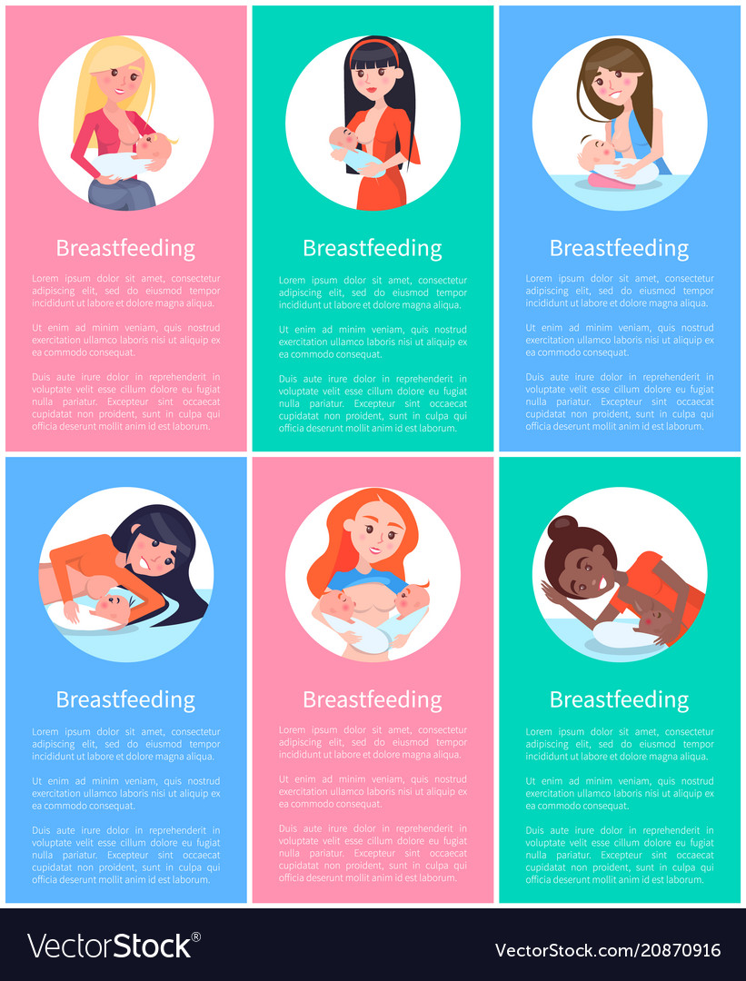 Six breastfeeding banners with colorful backdrops Vector Image