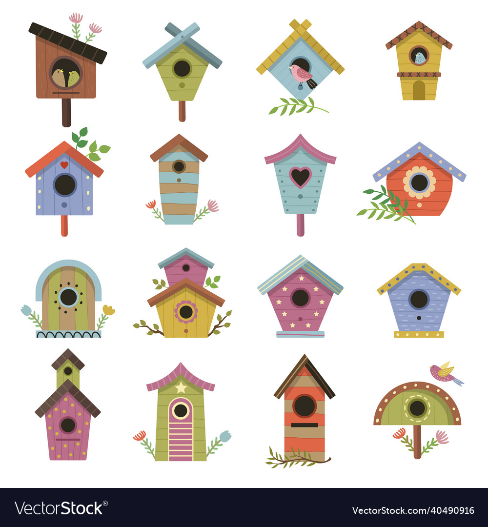 Wooden Birdhouse Garden Little Houses On Branches Vector Image