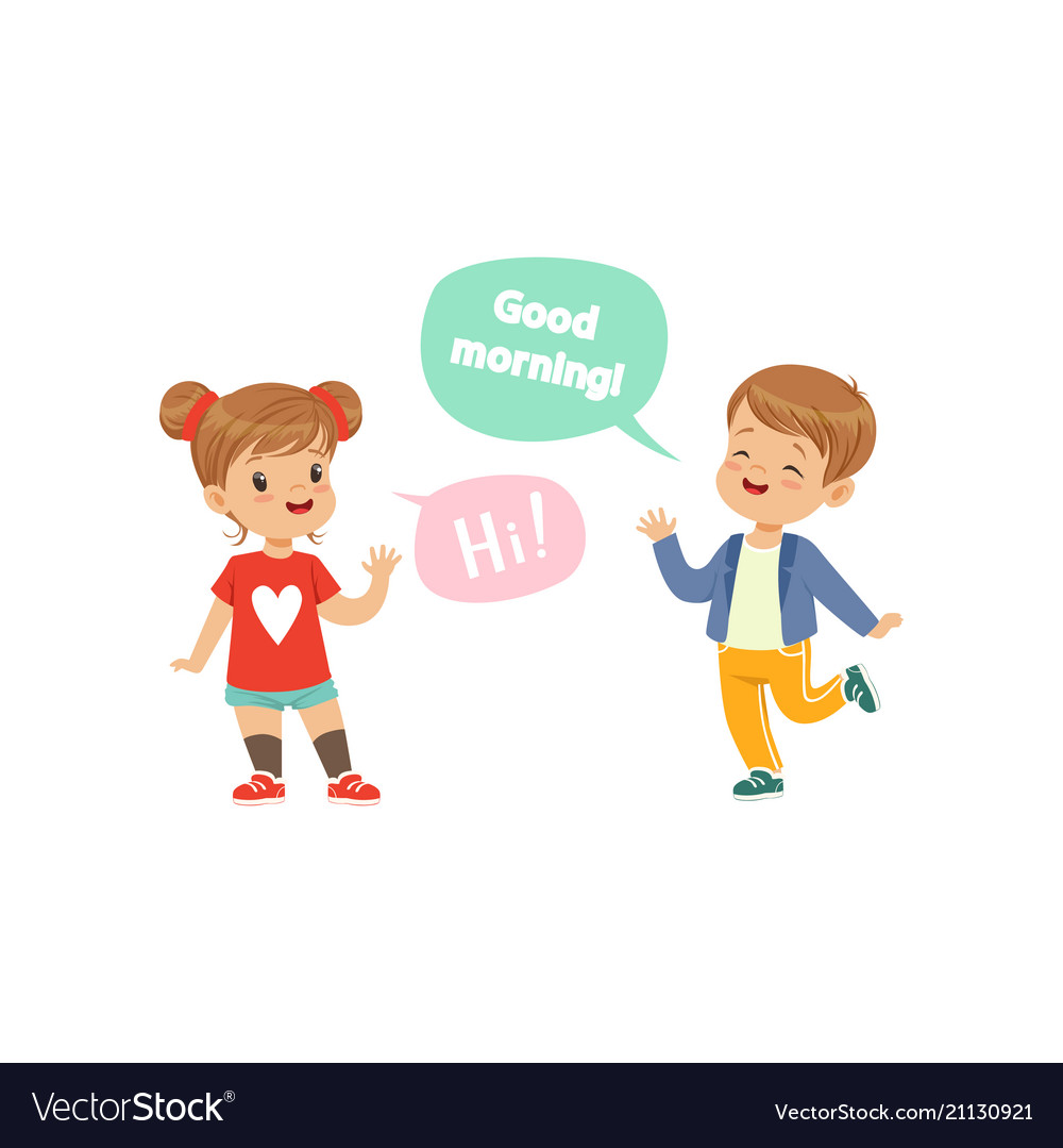 Boy and girl greeting each other kids good Vector Image