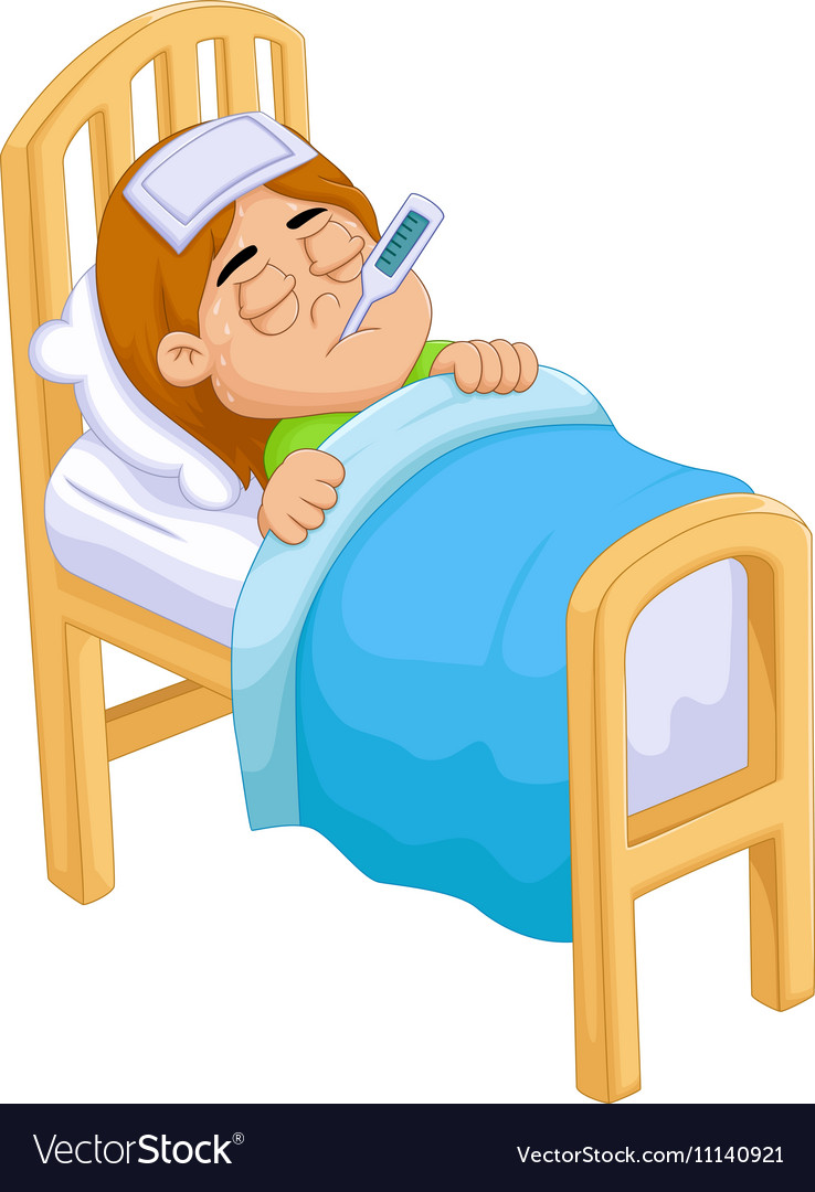 Cartoon Sick girl in bed Royalty Free Vector Image