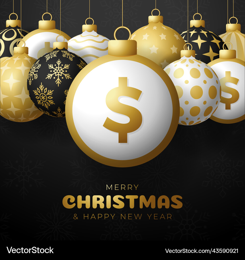 Merry christmas gold dollar symbol banner set Vector Image