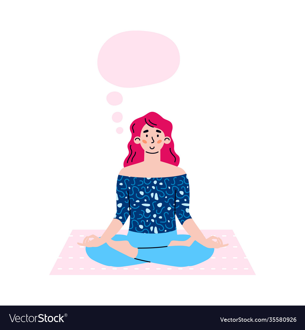 Young Woman Meditating In Lotus Yoga Pose Cartoon Vector Image