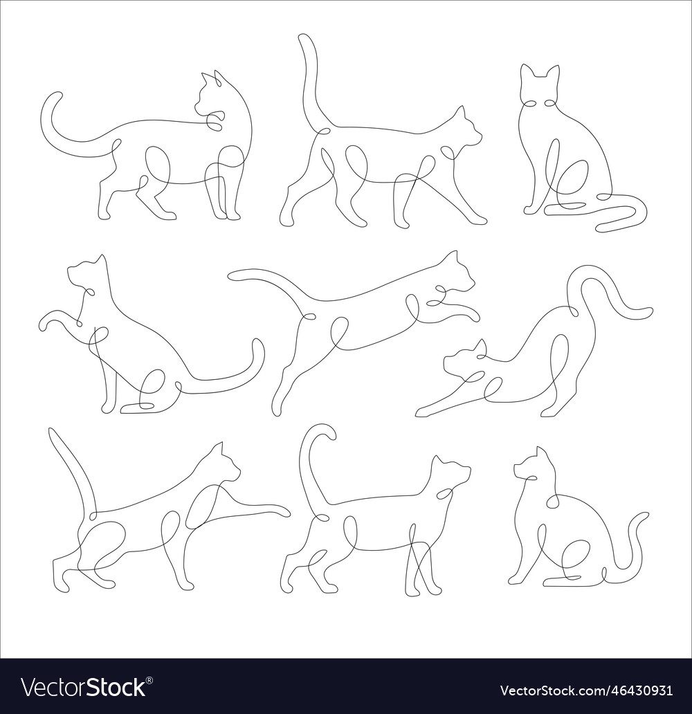 Cat one line drawing art Royalty Free Vector Image