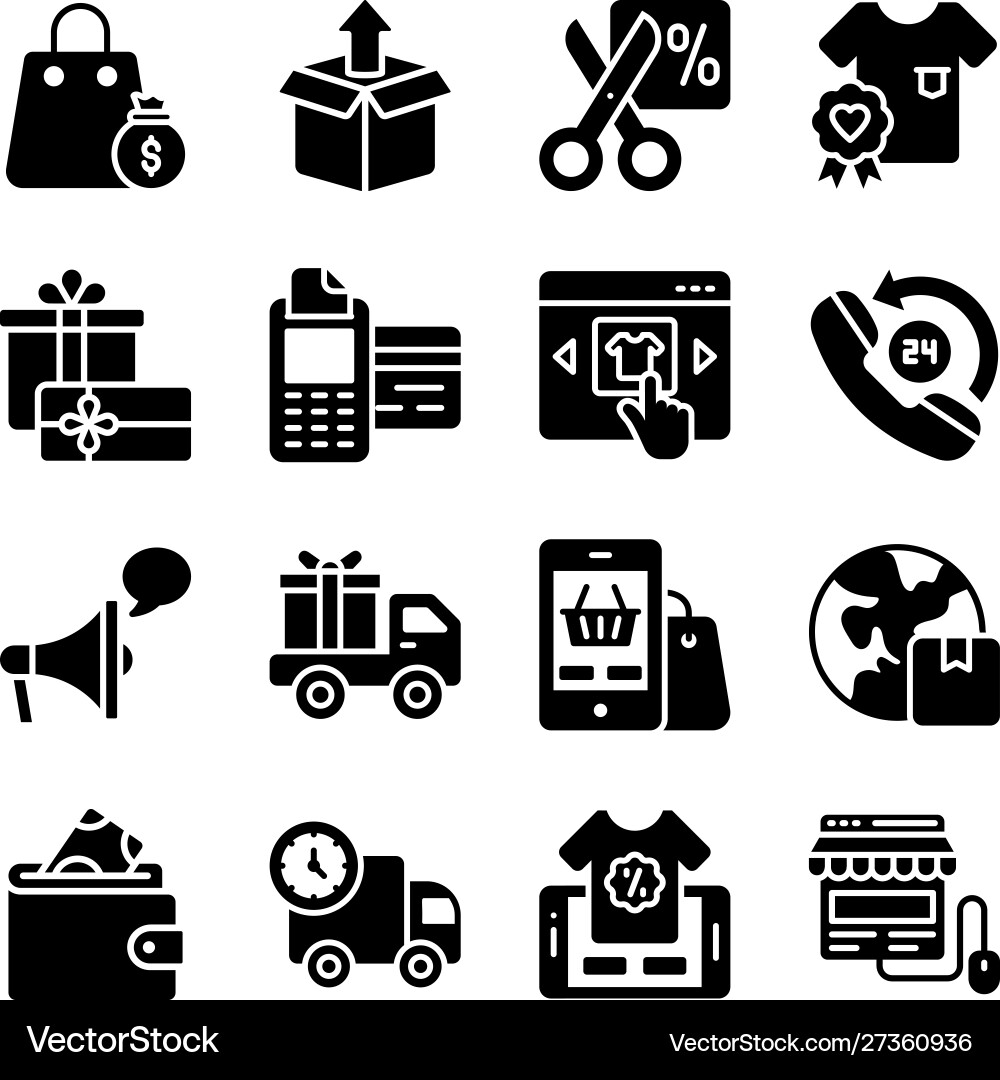 Pack ecommerce solid icons Royalty Free Vector Image