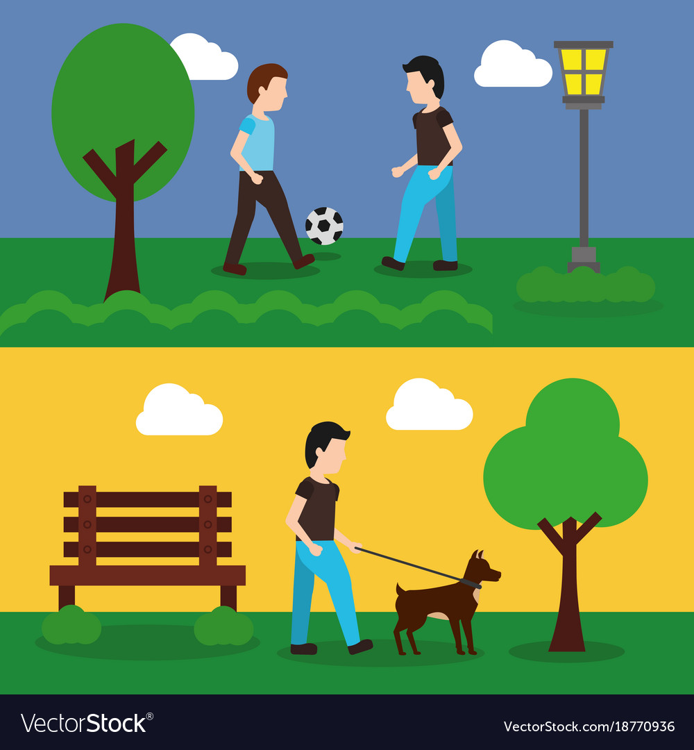 Set of banner with scene the people in park Vector Image