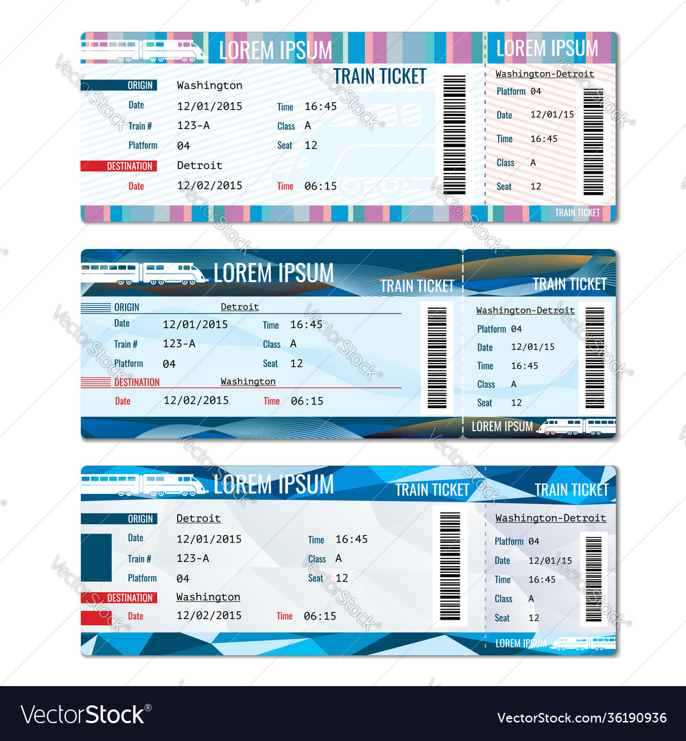 Train tickets set Royalty Free Vector Image - VectorStock