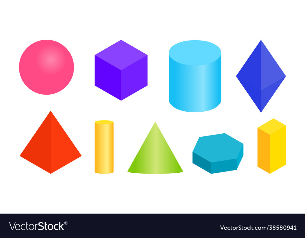 Gradient volumetric geometric 3d forms set Vector Image
