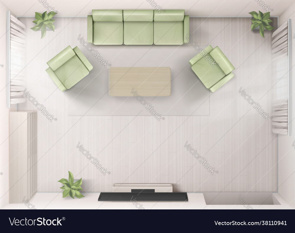 Living room interior top view sofa tv armchairs Vector Image